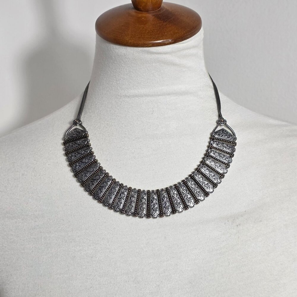 Vintage Lia Sophia Etched Silver Tone Necklace Kiam Family Signature Collection